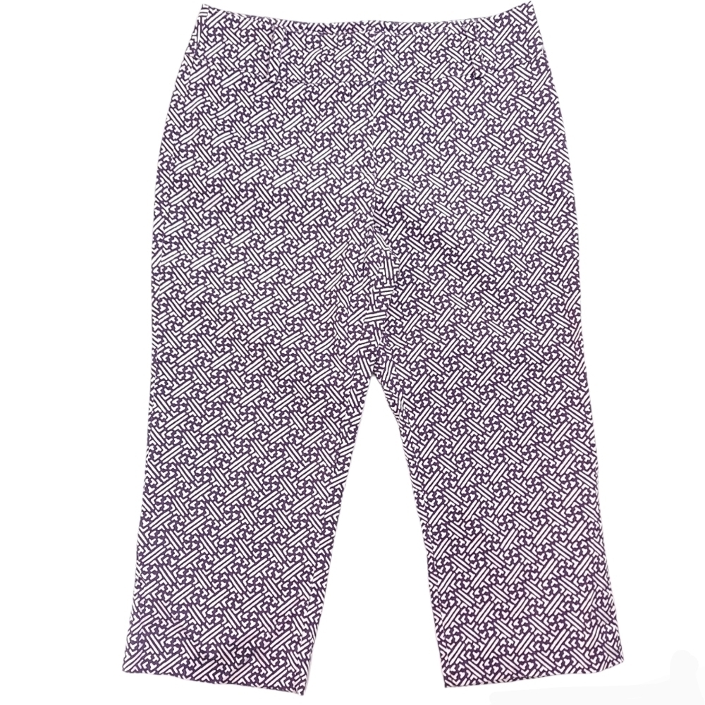 NWOT TALBOTS Petite Women's Cropped Pants Purple White Geometric Stretch - Sz 8P - Picture 8 of 8